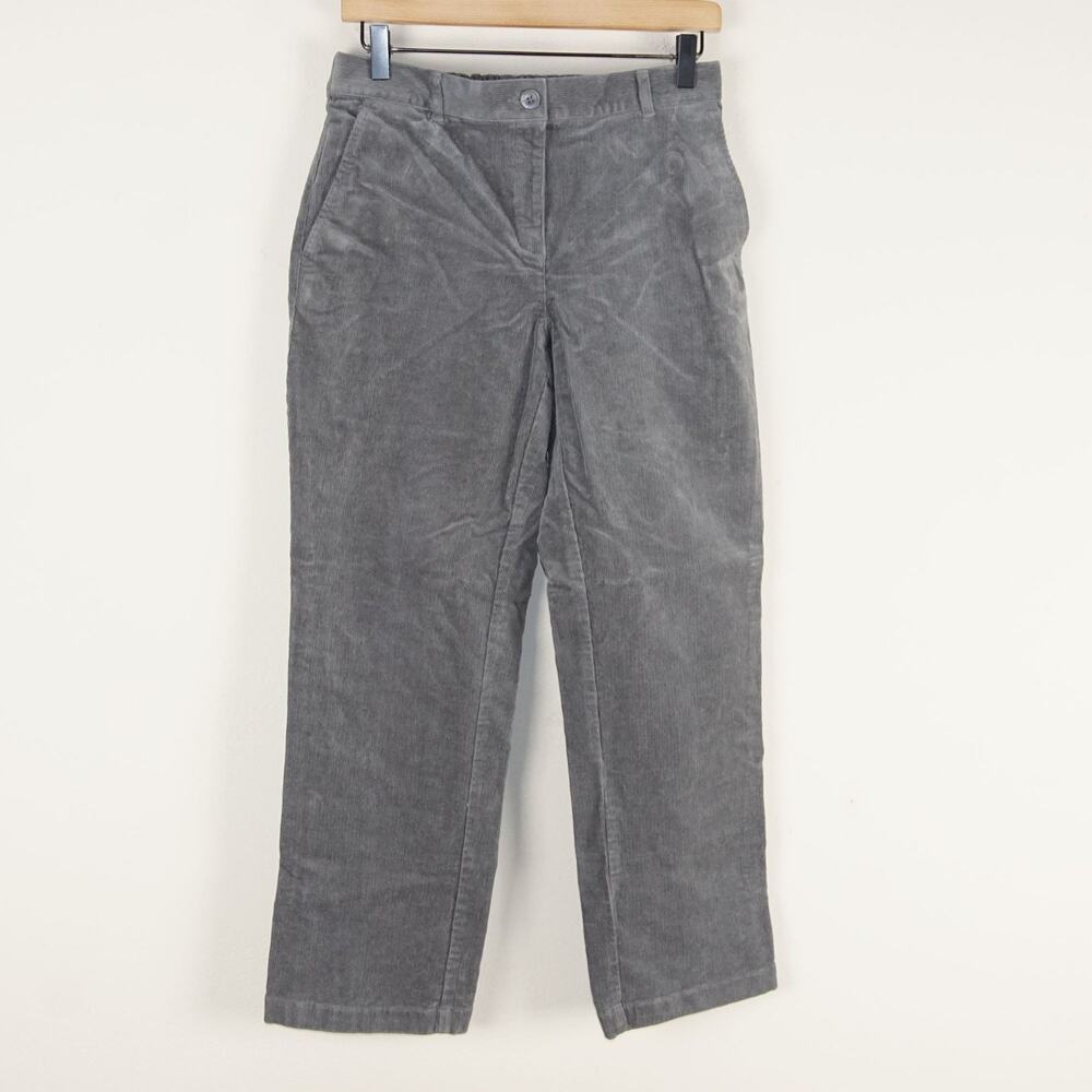 LL Bean Classic Fit Stretch Waist Straight Leg Gray Corduroy Pants Sz 6 Petite